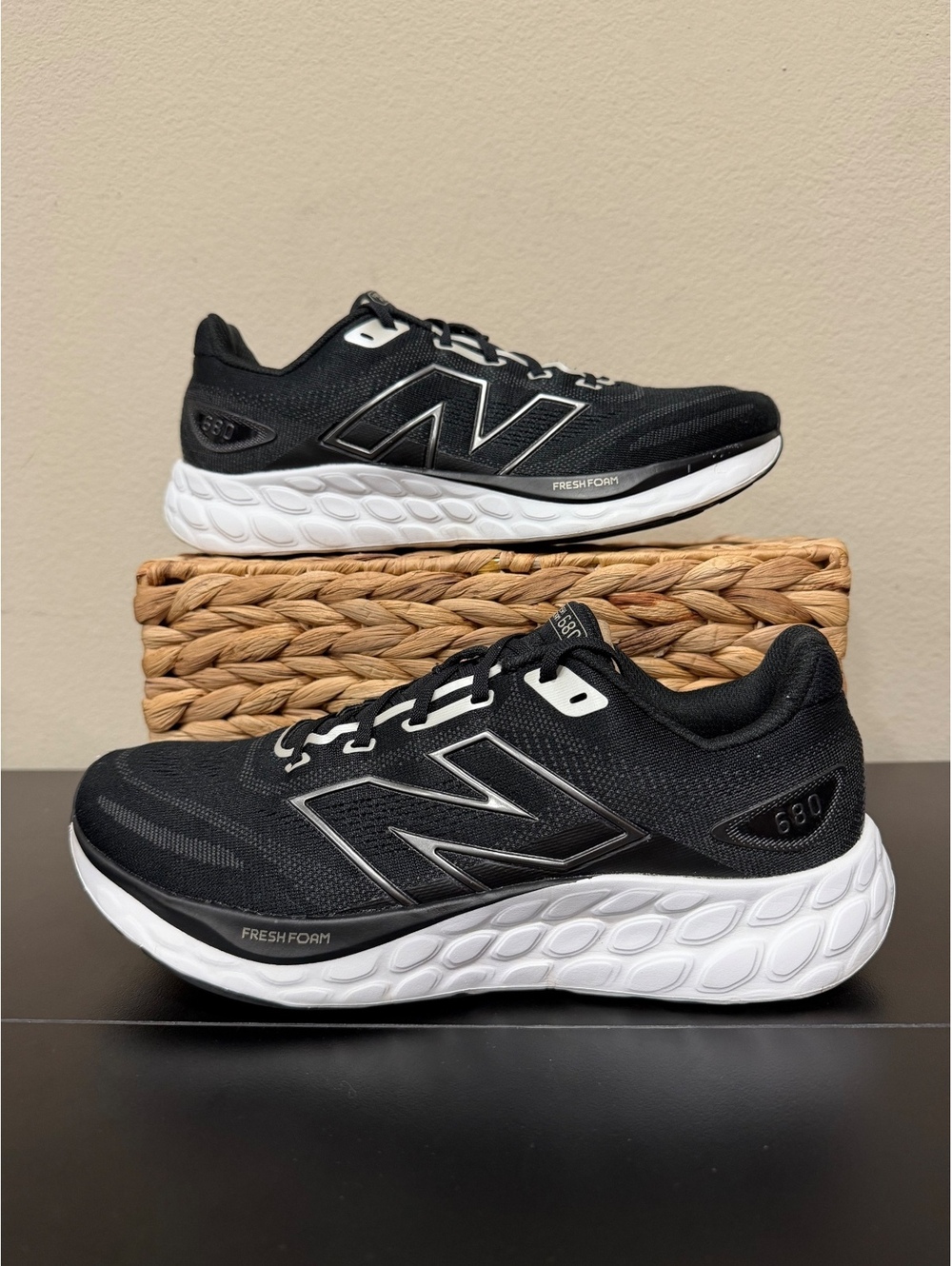 Size 10 - New Balance Women’s Fresh Foam 680v8 “Black Light Gold Metallic”